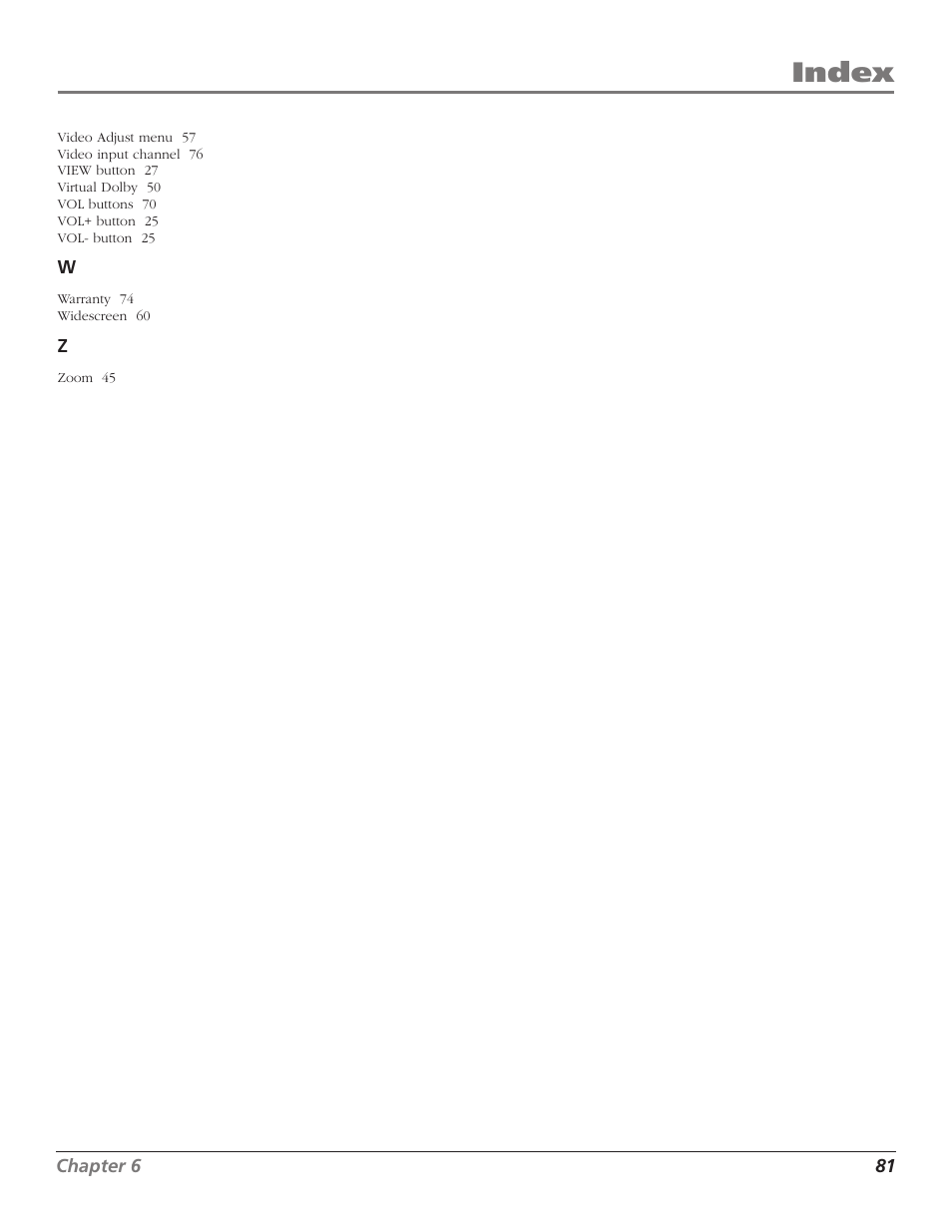 Index | RCA B27TF680 User Manual | Page 83 / 84