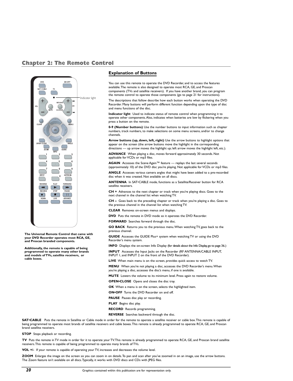 Chapter 2: the remote control, Explanation of buttons | RCA DRC8000N User Manual | Page 22 / 64