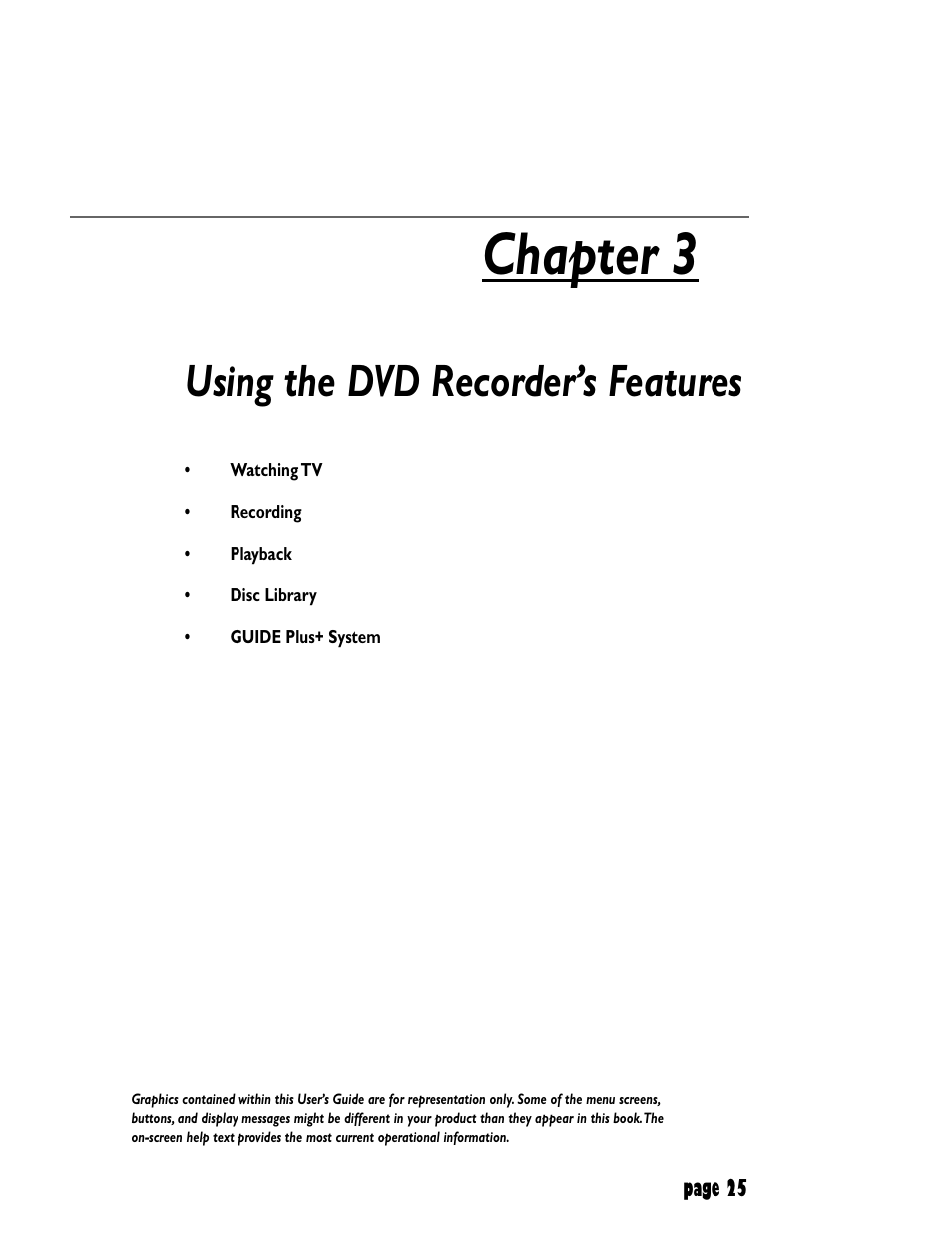 Chapter 3, Using the dvd recorder’s features | RCA DRC8000N User Manual | Page 27 / 64