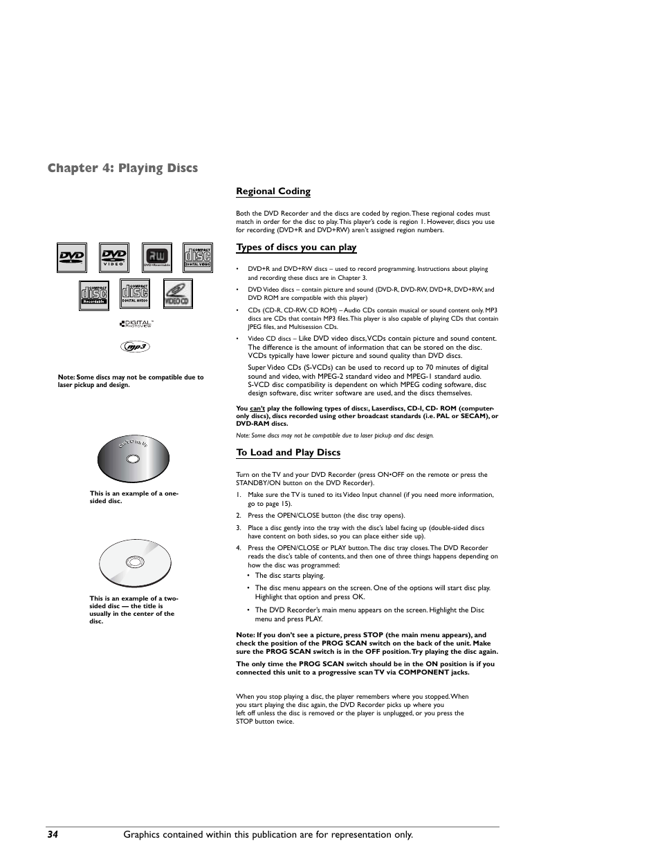 Chapter 4: playing discs, Regional coding, Types of discs you can play | RCA DRC8000N User Manual | Page 36 / 64