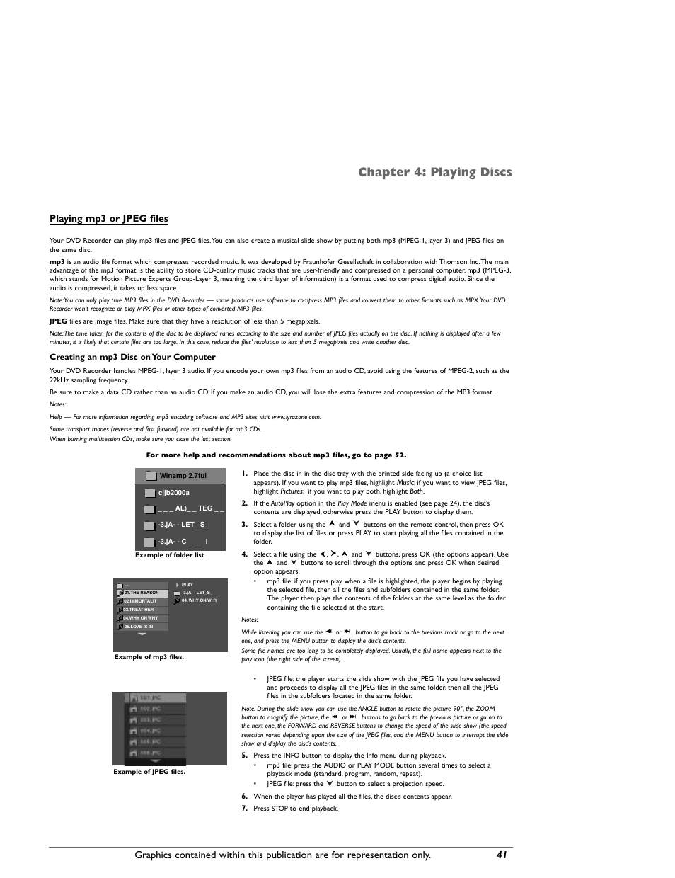 Chapter 4: playing discs, Playing mp3 or jpeg files | RCA DRC8000N User Manual | Page 43 / 64