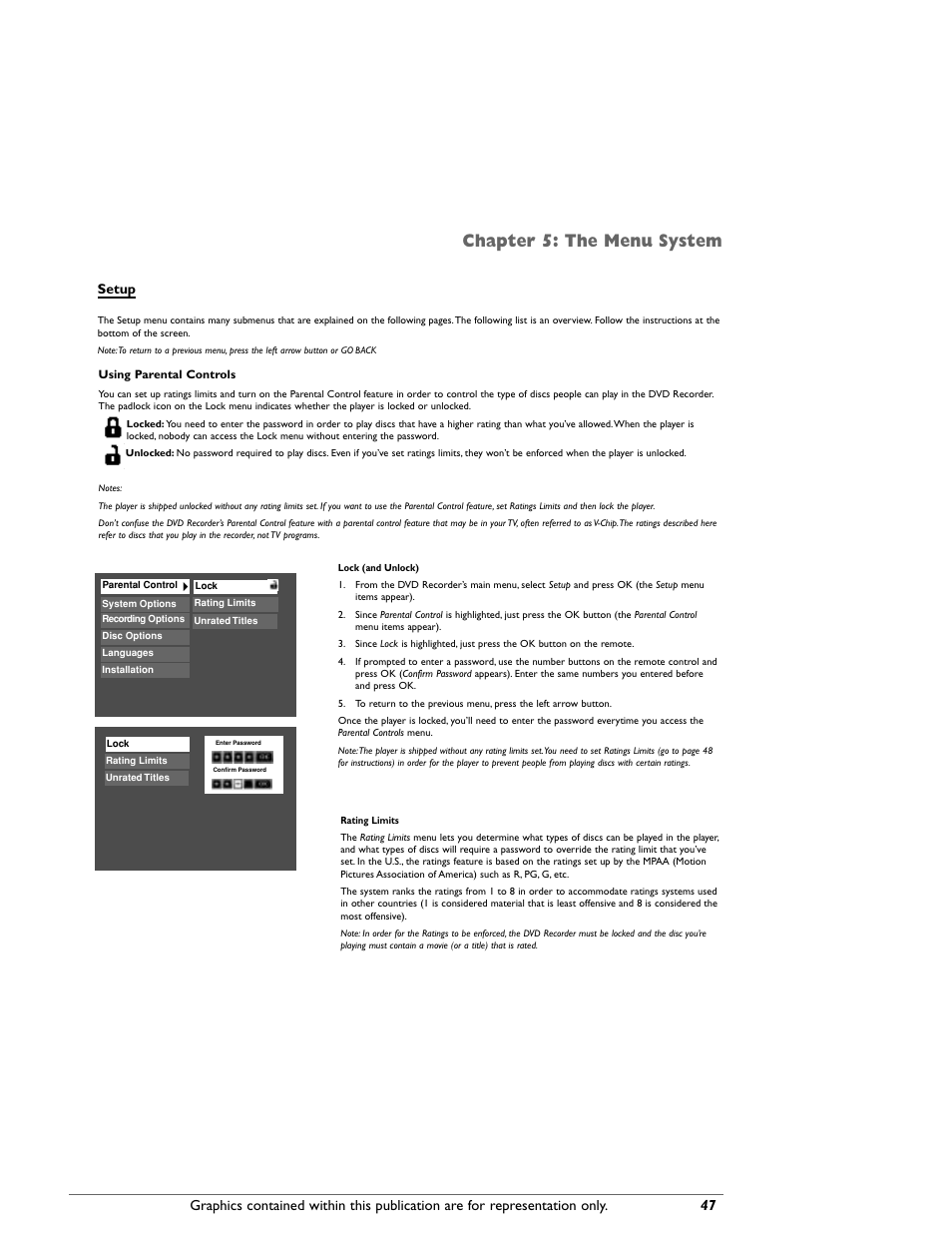 Chapter 5: the menu system, Setup | RCA DRC8000N User Manual | Page 49 / 64