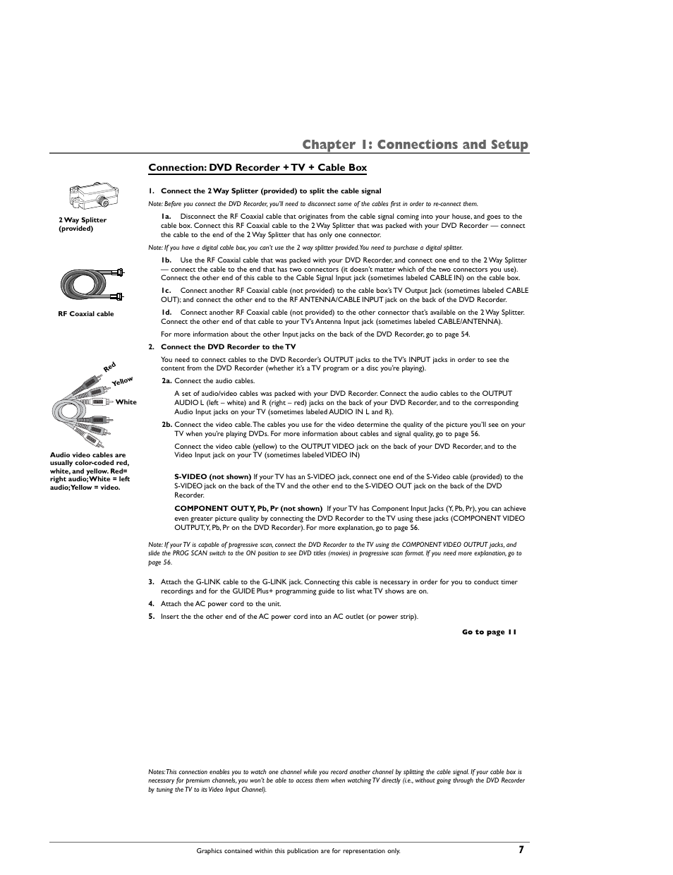 Chapter 1: connections and setup, Connection: dvd recorder + tv + cable box | RCA DRC8000N User Manual | Page 9 / 64