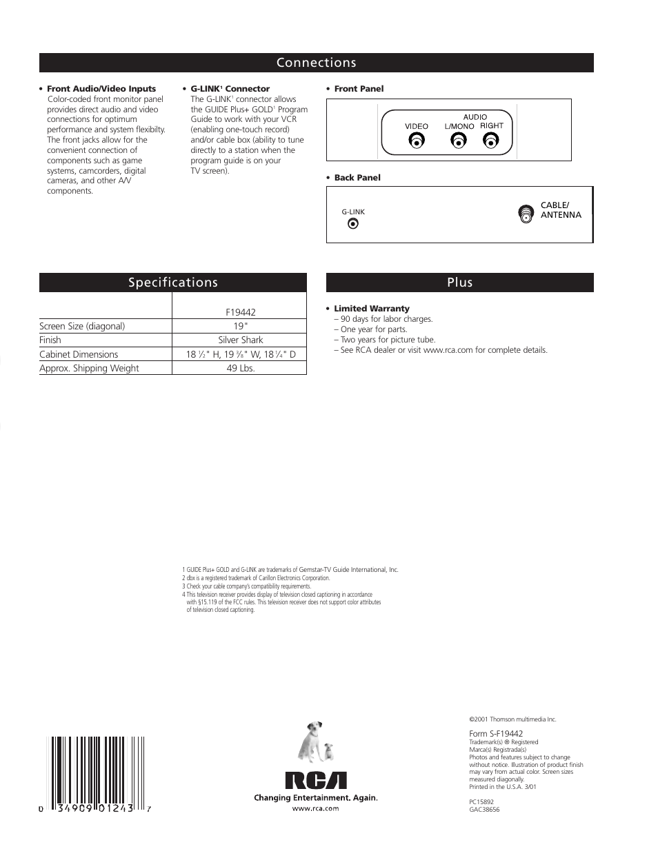 Te levi s io n | RCA F19442 User Manual | Page 4 / 4