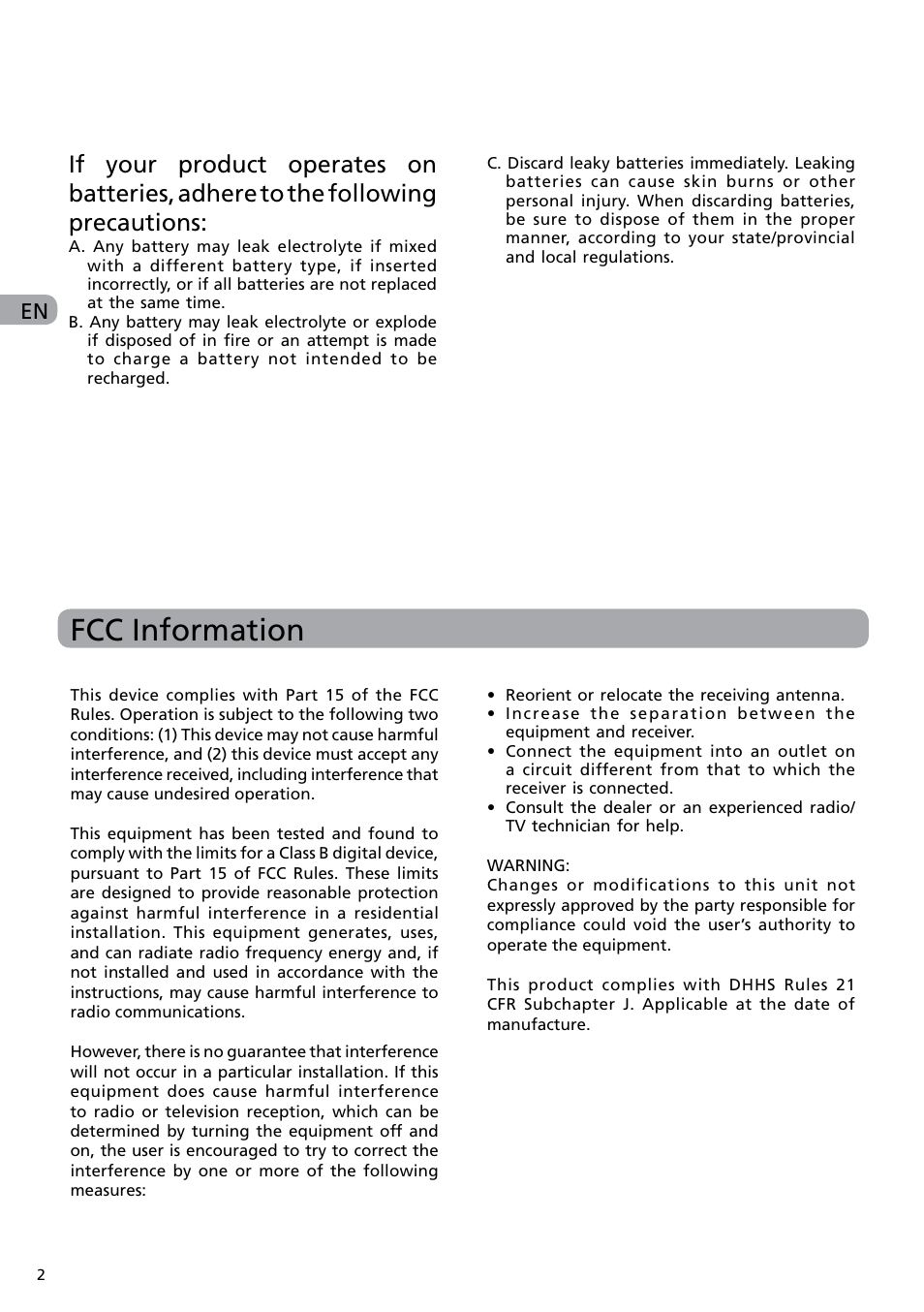 Fcc information | RCA DRC6282 User Manual | Page 3 / 23