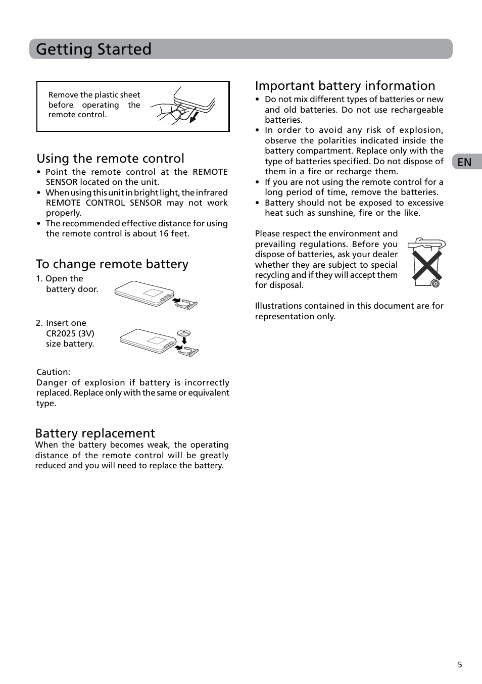 Getting started, Using the remote control, Important battery information | RCA DRC6282 User Manual | Page 6 / 23