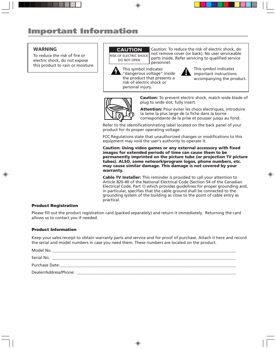 Important information | RCA 15956220 User Manual | Page 2 / 32