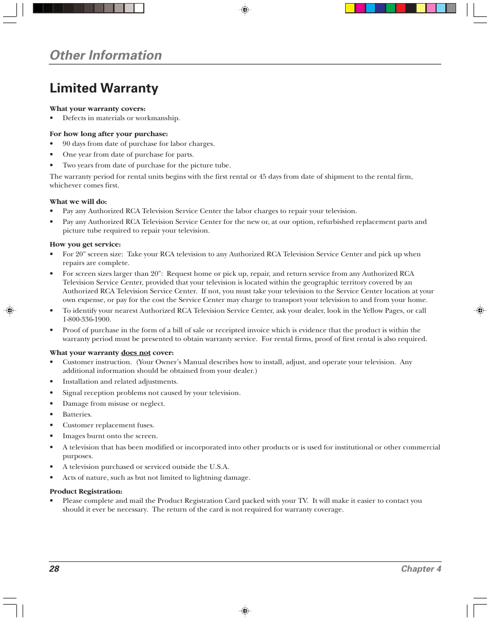 Other information, Limited warranty, 28 chapter 4 | RCA 15956220 User Manual | Page 30 / 32