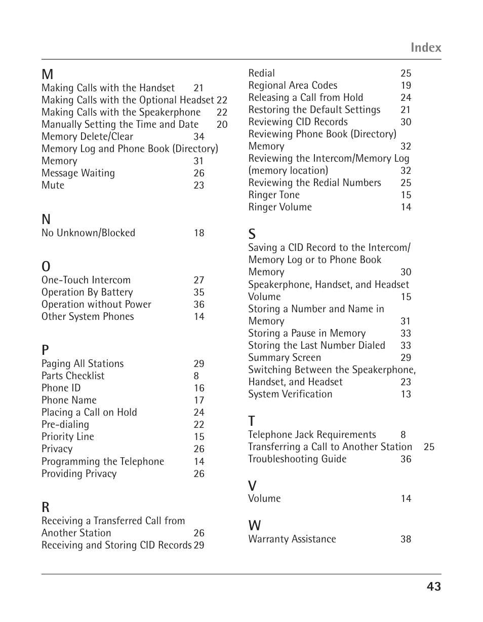 Index | RCA 25423 User Manual | Page 43 / 44
