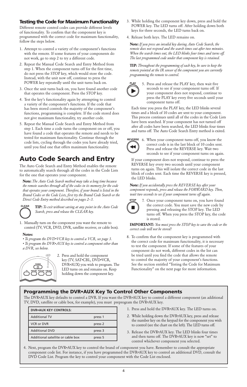 Auto code search and entry, Testing the code for maximum functionality | RCA RCR4258 User Manual | Page 4 / 6
