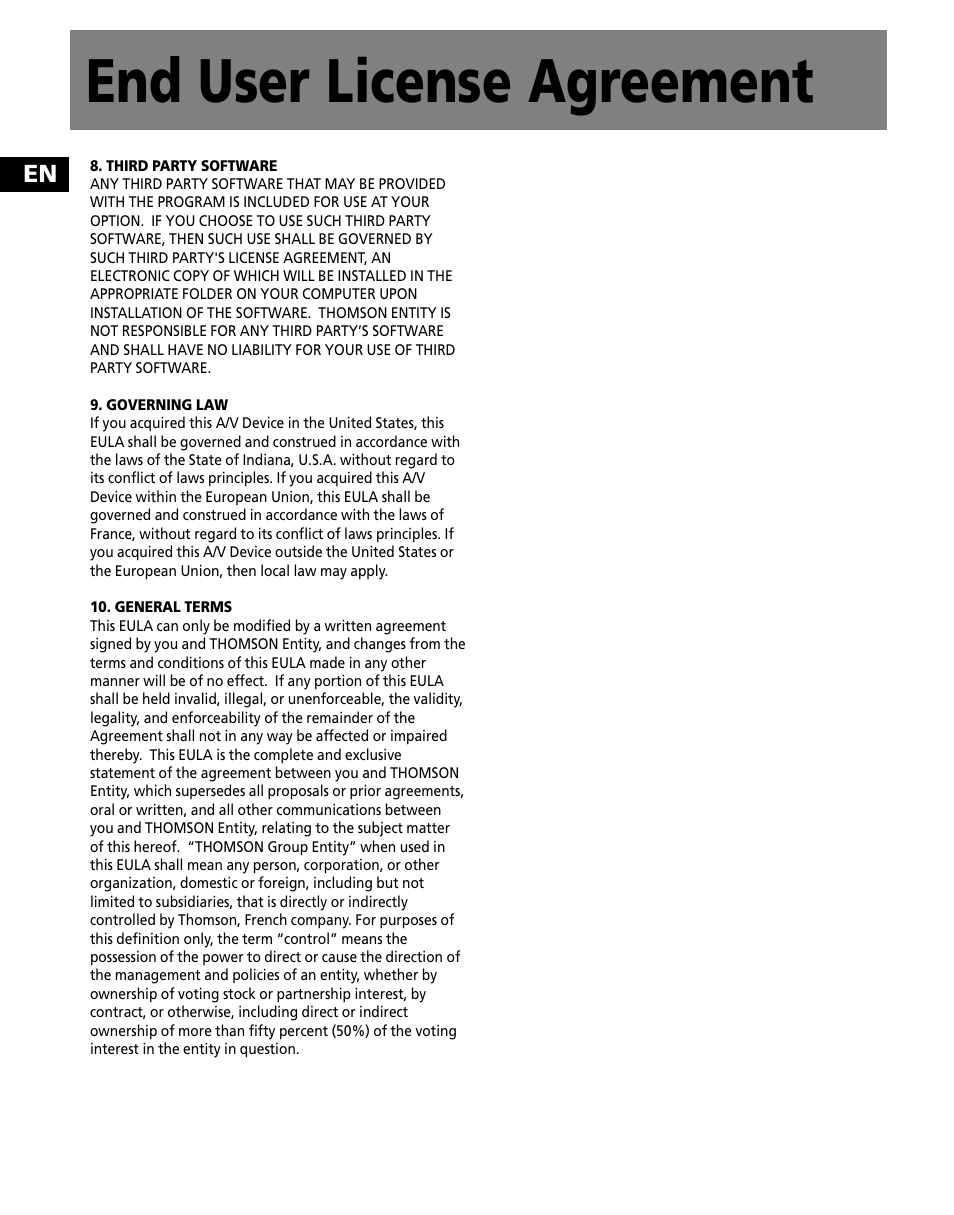 End user license agreement | RCA MC2601 User Manual | Page 36 / 49