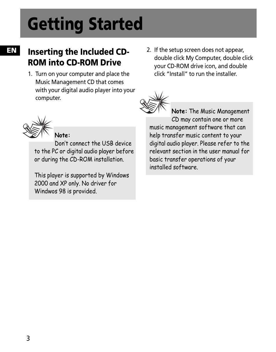 Getting started, Inserting the included cd- rom into cd-rom drive | RCA MC2601 User Manual | Page 40 / 49