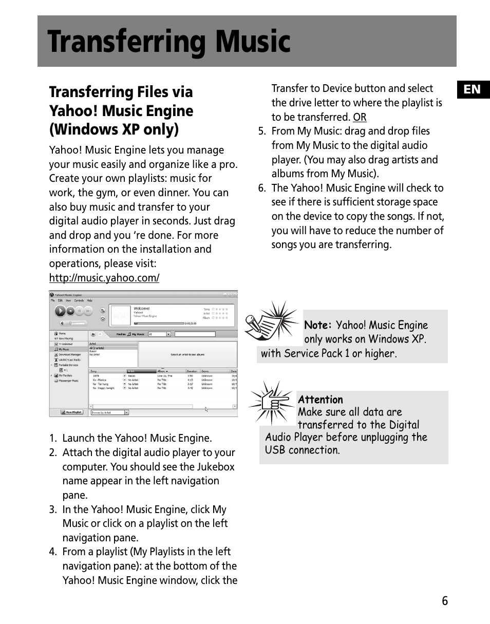 Transferring music | RCA MC2601 User Manual | Page 43 / 49