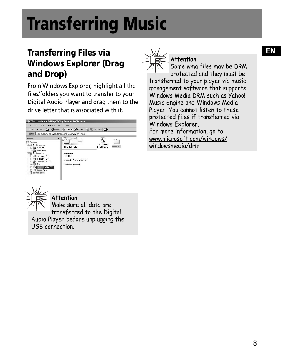 Transferring music | RCA MC2601 User Manual | Page 45 / 49