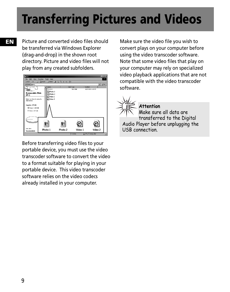 Transferring pictures and videos | RCA MC2601 User Manual | Page 46 / 49