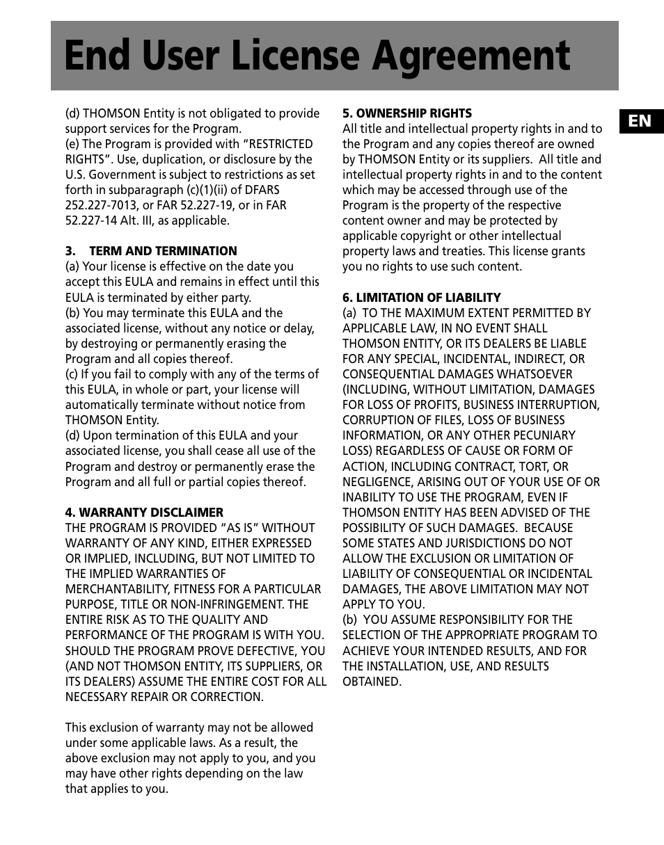 End user license agreement | RCA MC2601 User Manual | Page 7 / 49