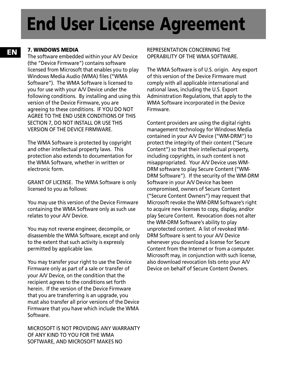 End user license agreement | RCA MC2601 User Manual | Page 8 / 49