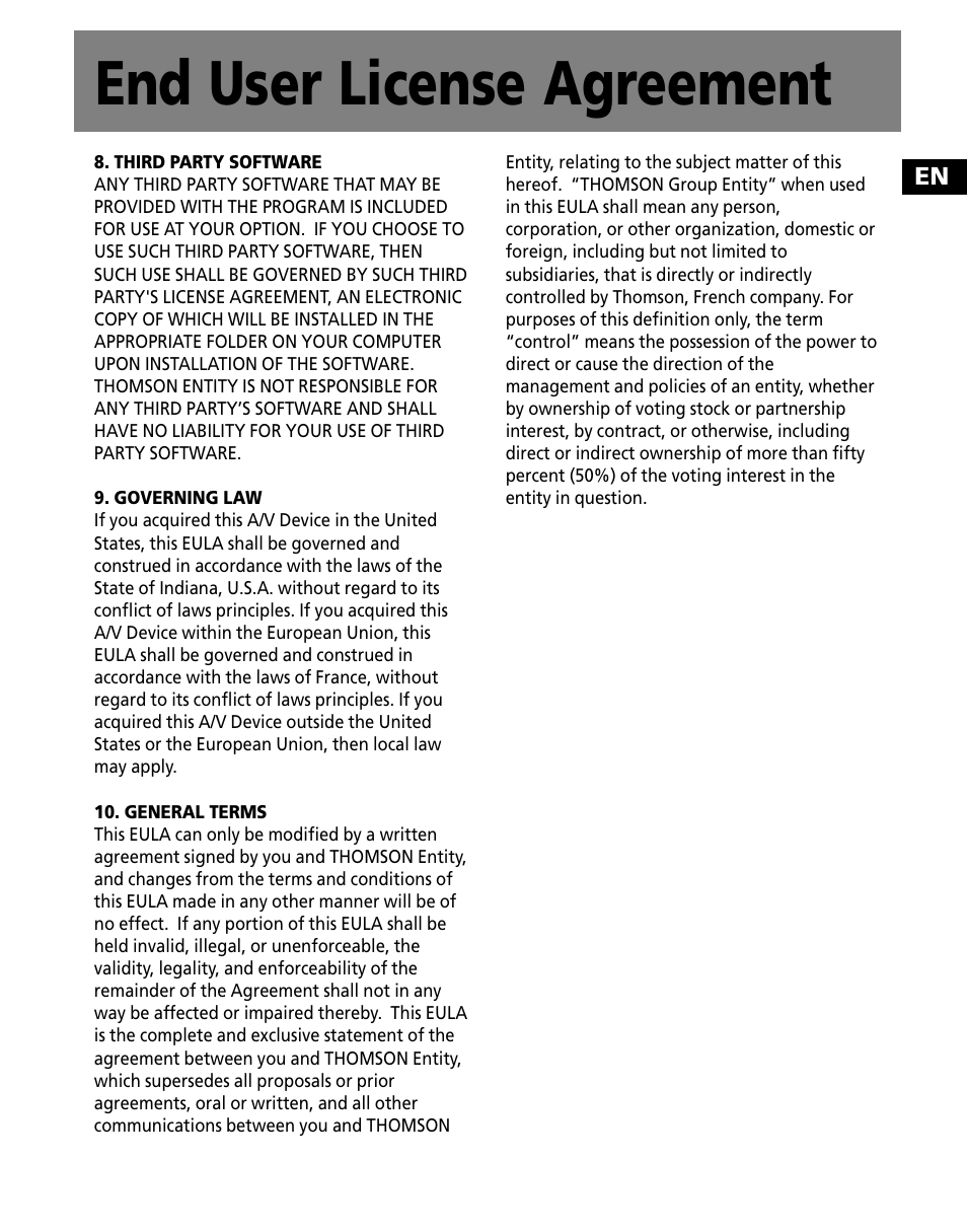 End user license agreement | RCA MC2601 User Manual | Page 9 / 49