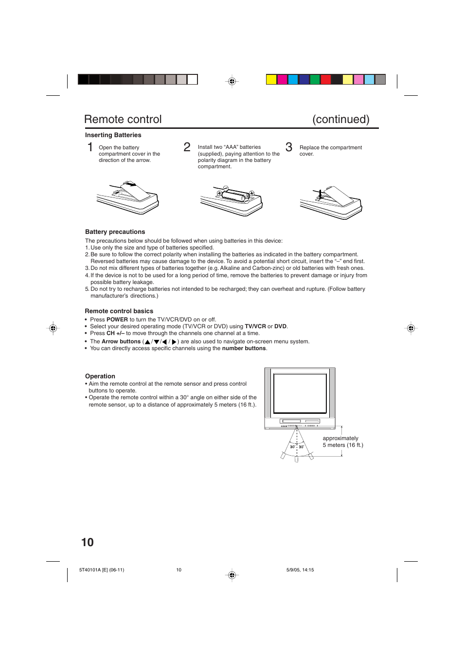 Remote control (continued) | RCA TV/VCR/DVD User Manual | Page 10 / 72