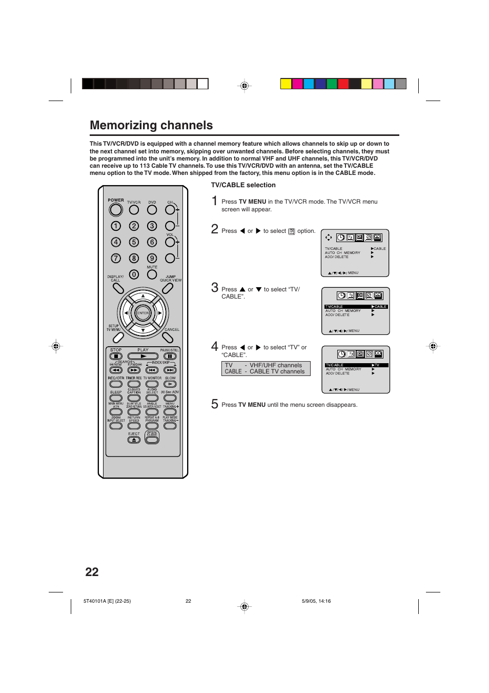 RCA TV/VCR/DVD User Manual | Page 22 / 72