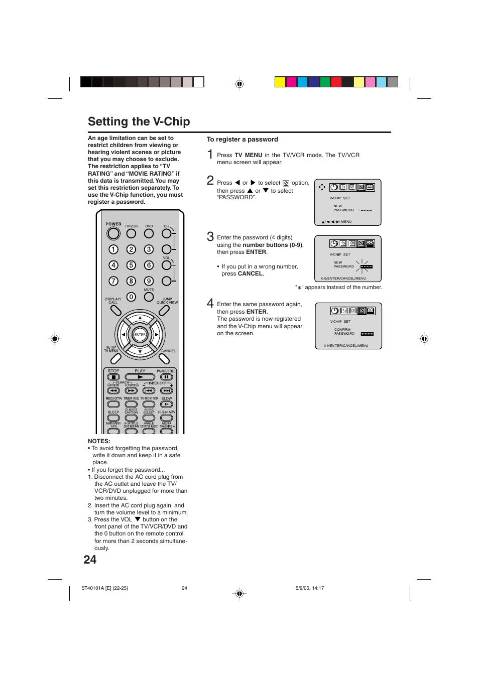 Setting the v-chip | RCA TV/VCR/DVD User Manual | Page 24 / 72