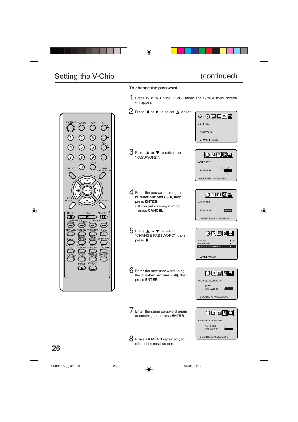 Setting the v-chip (continued) | RCA TV/VCR/DVD User Manual | Page 26 / 72