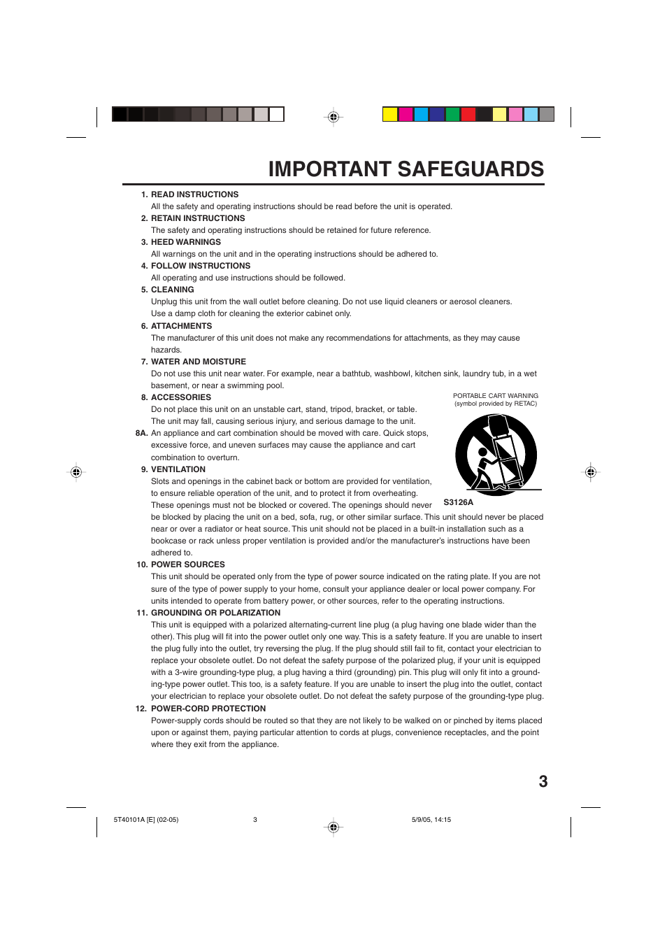 Important safeguards | RCA TV/VCR/DVD User Manual | Page 3 / 72