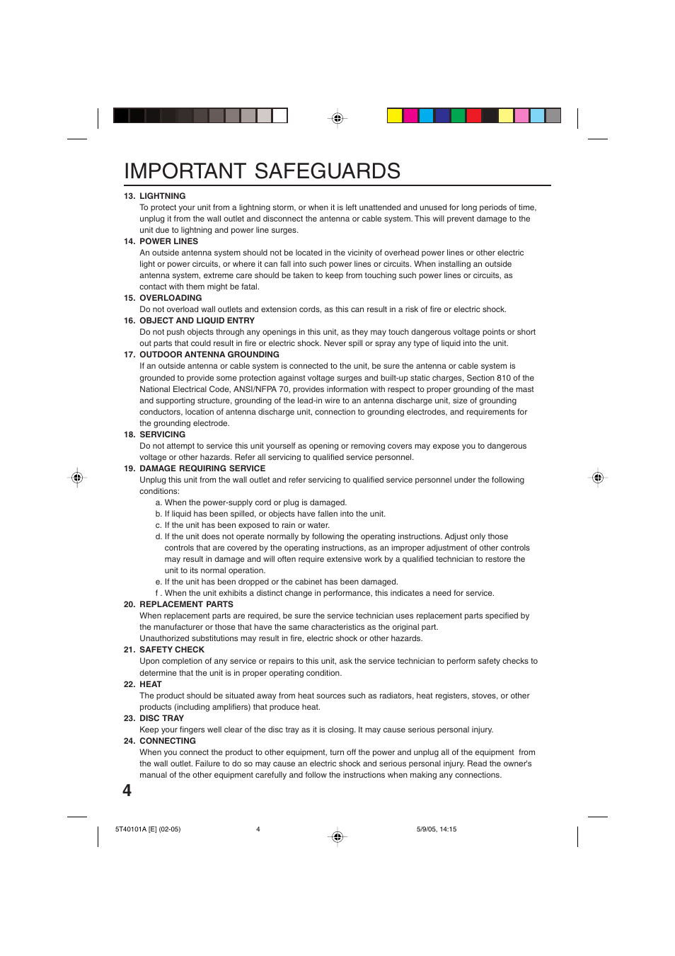 Important safeguards | RCA TV/VCR/DVD User Manual | Page 4 / 72