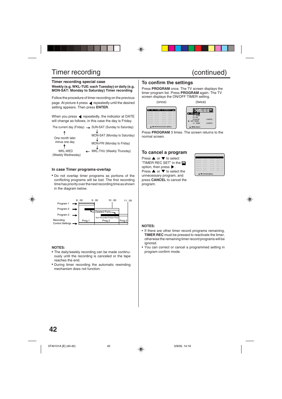 Timer recording (continued), Timer recording special case | RCA TV/VCR/DVD User Manual | Page 42 / 72