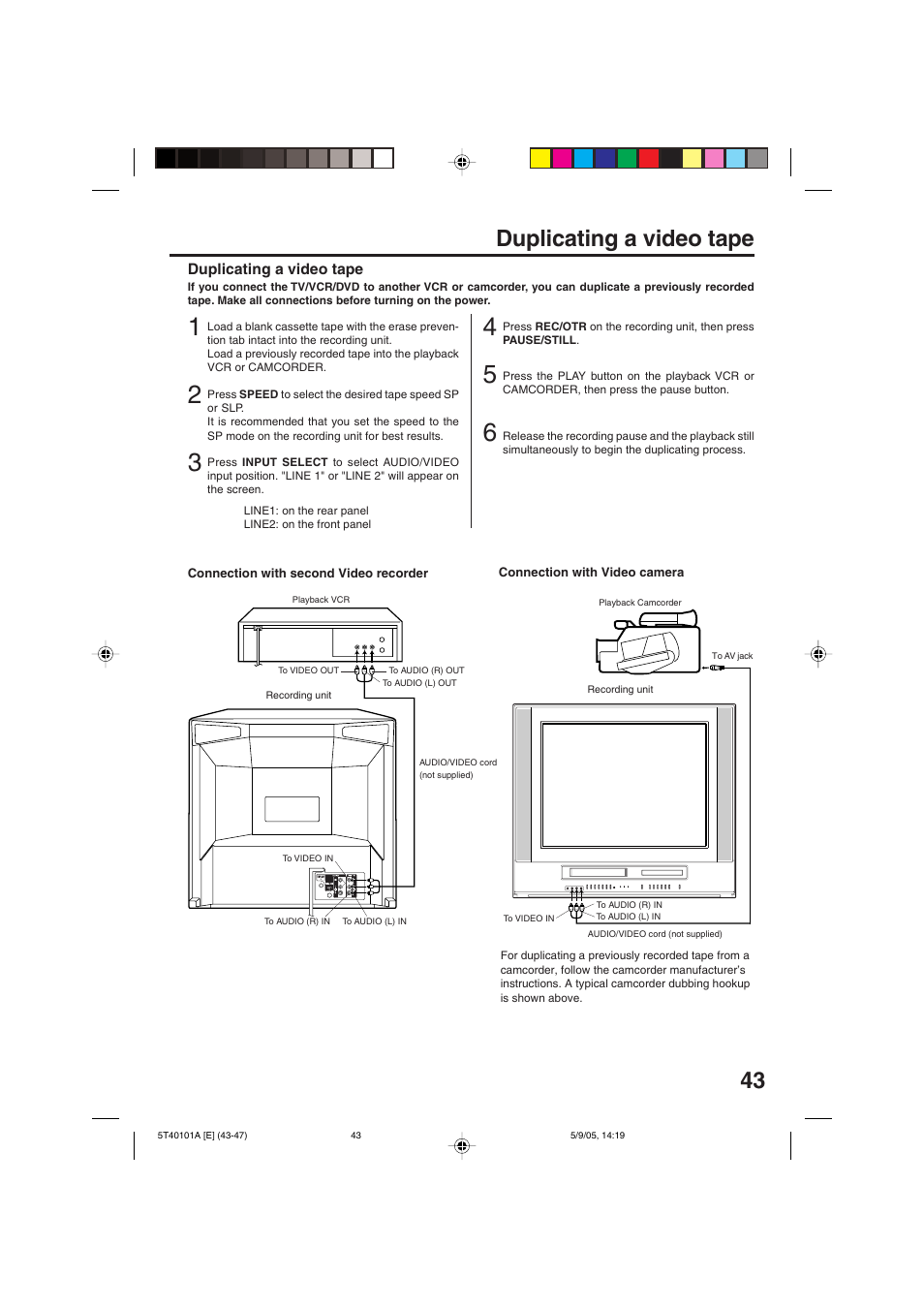 Duplicating a video tape | RCA TV/VCR/DVD User Manual | Page 43 / 72