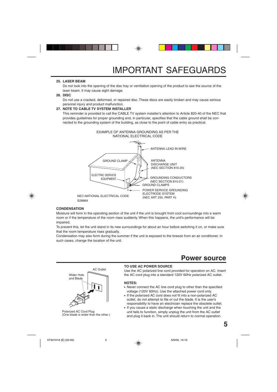 Important safeguards, Power source | RCA TV/VCR/DVD User Manual | Page 5 / 72