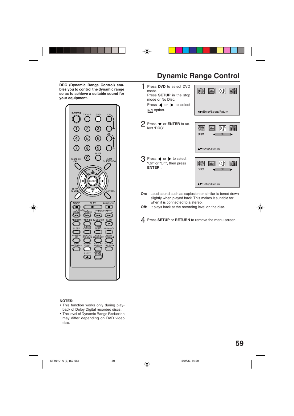 Dynamic range control | RCA TV/VCR/DVD User Manual | Page 59 / 72