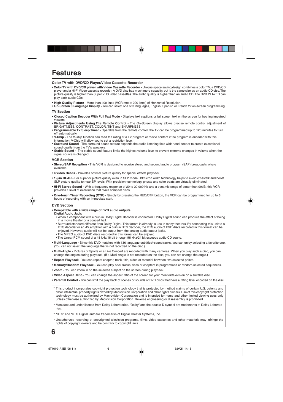 6features | RCA TV/VCR/DVD User Manual | Page 6 / 72