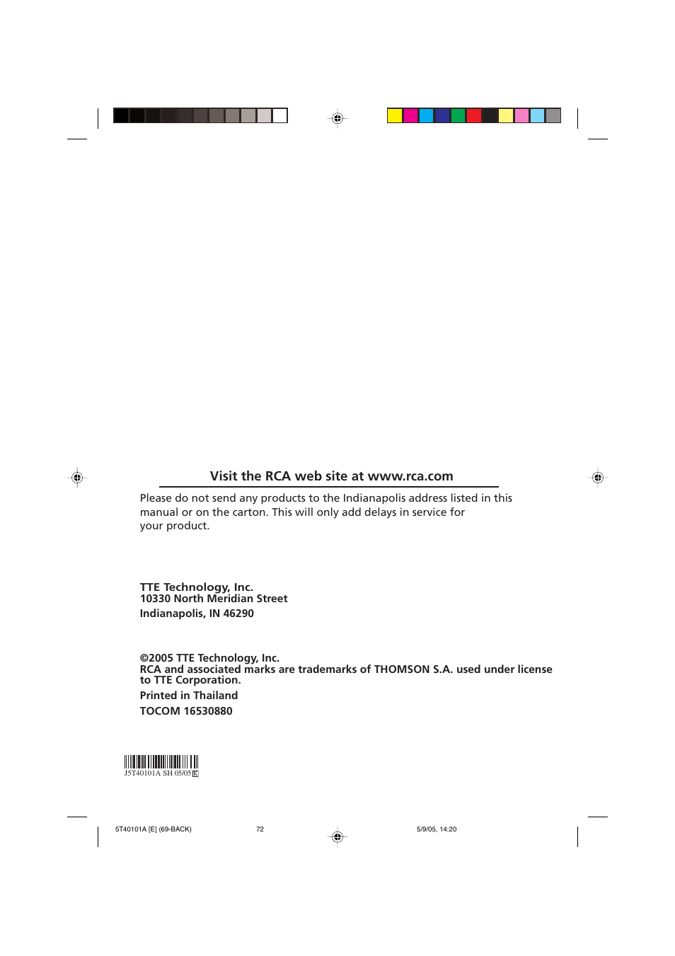 RCA TV/VCR/DVD User Manual | Page 72 / 72