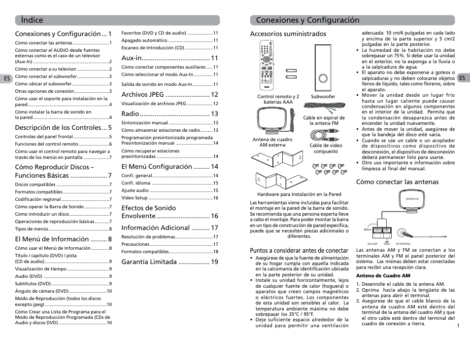 Conexiones y configuración, Índice | RCA RTS202 User Manual | Page 15 / 25