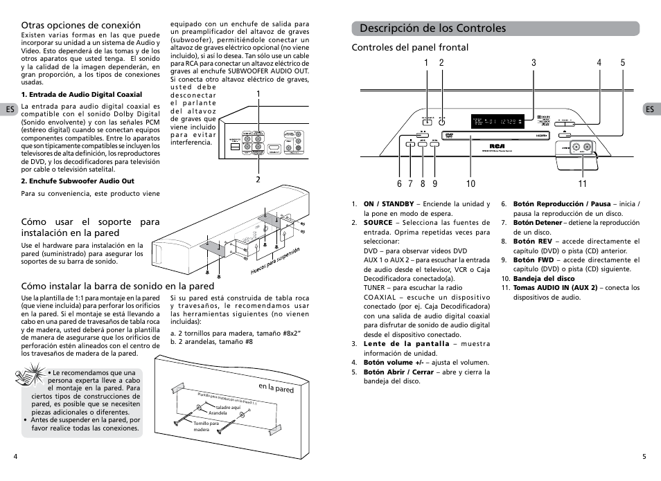 Descripción de los controles | RCA RTS202 User Manual | Page 17 / 25