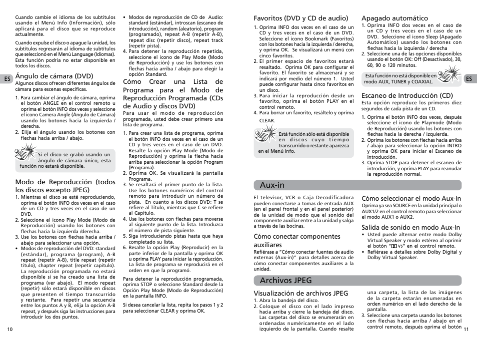 Aux-in, Archivos jpeg | RCA RTS202 User Manual | Page 20 / 25