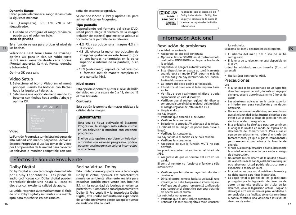 Efectos de sonido envolvente, Información adicional | RCA RTS202 User Manual | Page 23 / 25