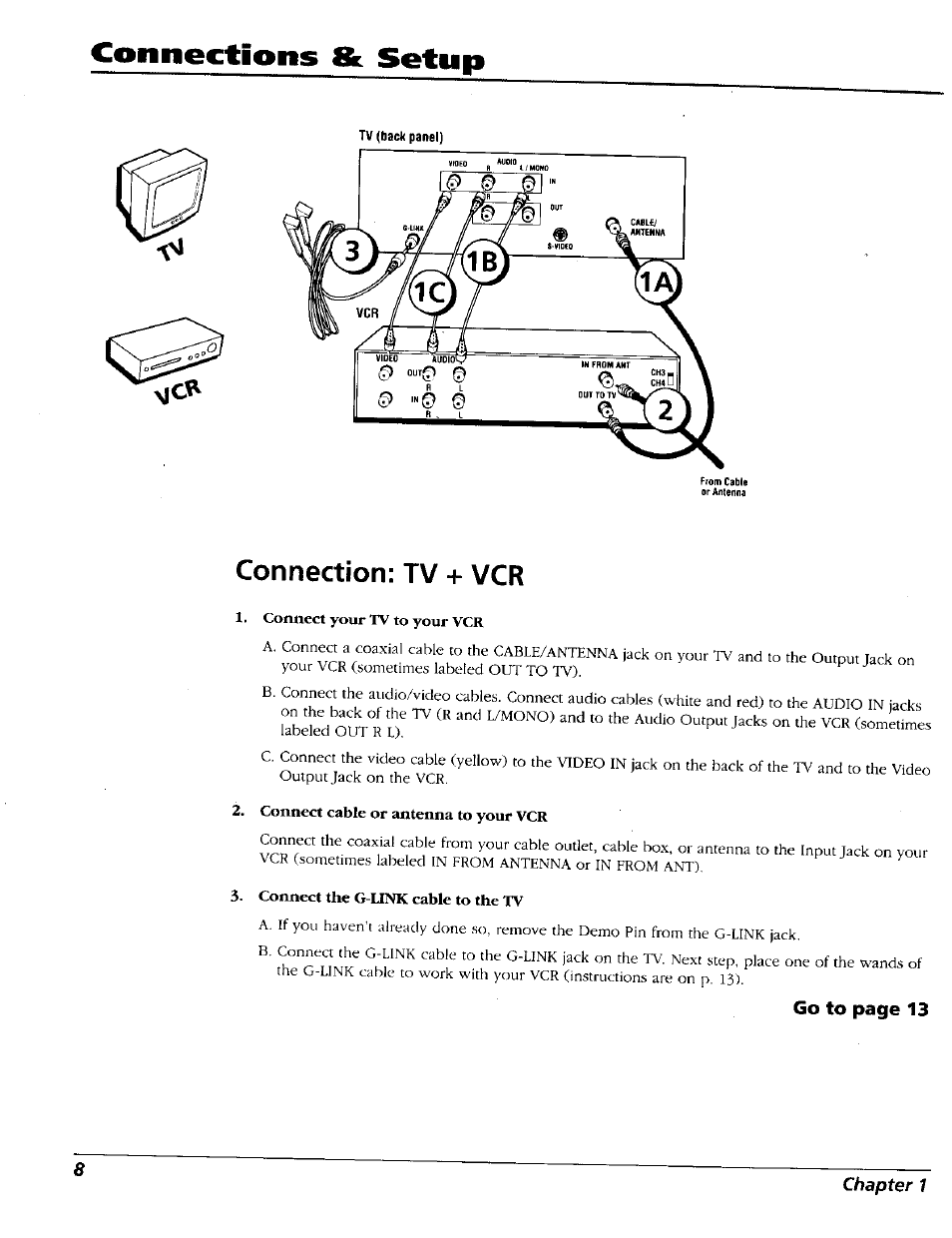 Connection: tv + vcr, Connections & setup | RCA 15491880 User Manual | Page 10 / 64