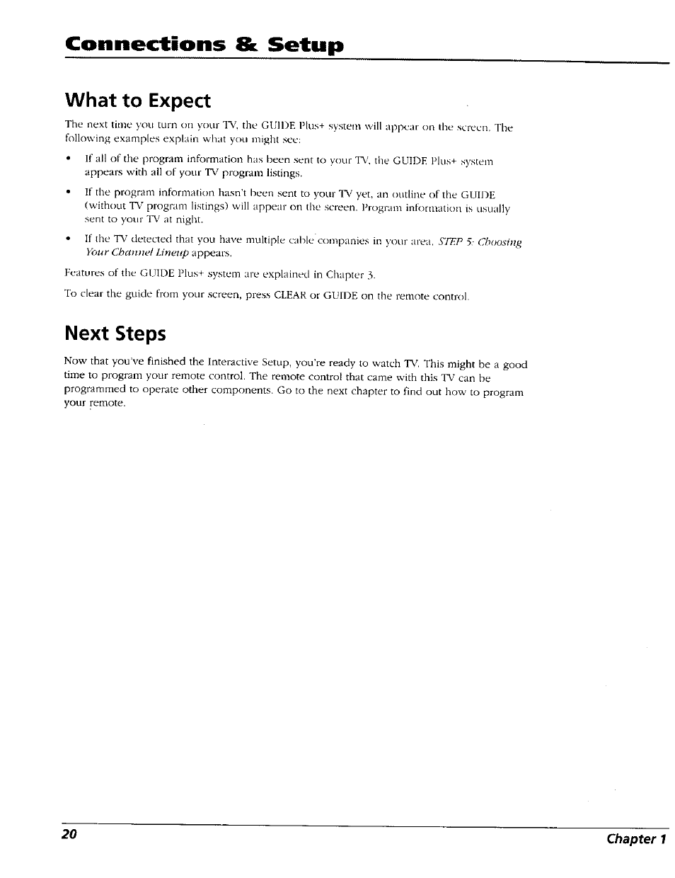 What to expect, Next steps, Connections & setup | RCA 15491880 User Manual | Page 22 / 64