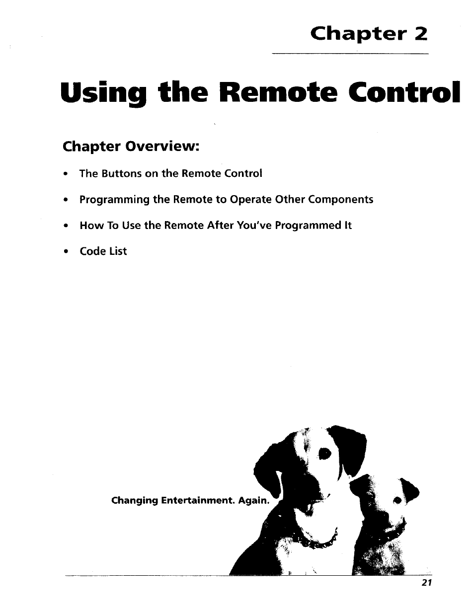 Chapter 2, Using the remote control, Chapter overview | RCA 15491880 User Manual | Page 23 / 64