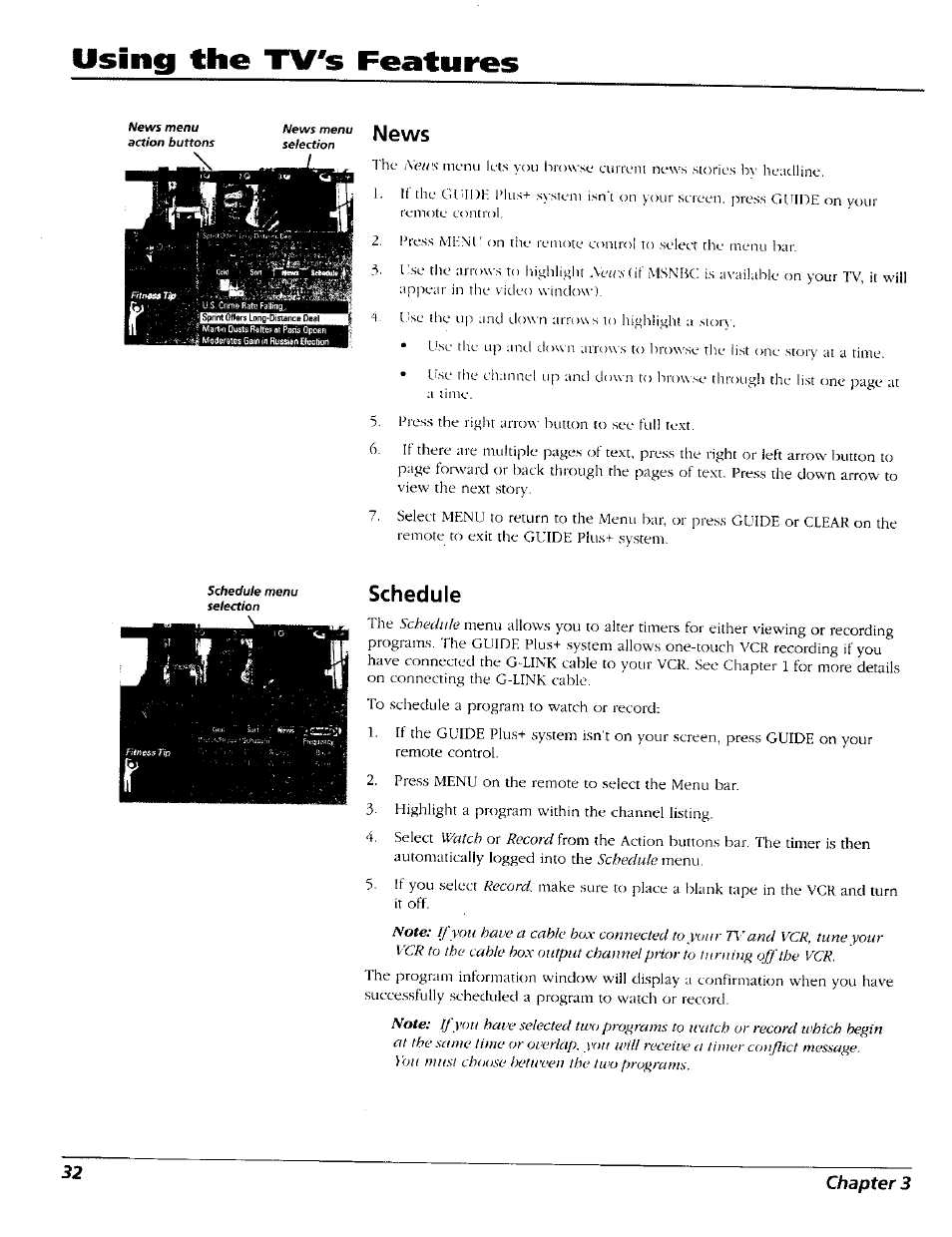 Schedule, Using the tv's features | RCA 15491880 User Manual | Page 34 / 64