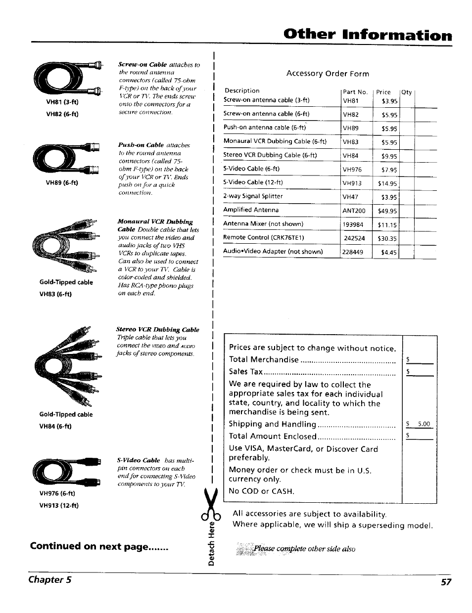 Other information, Continued on next page, Chapter 5 57 | RCA 15491880 User Manual | Page 59 / 64