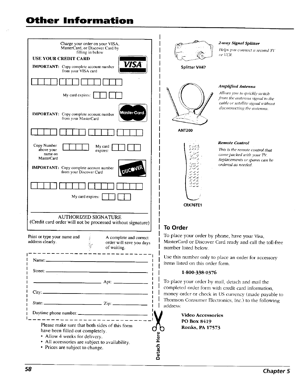 To order, Other information | RCA 15491880 User Manual | Page 60 / 64