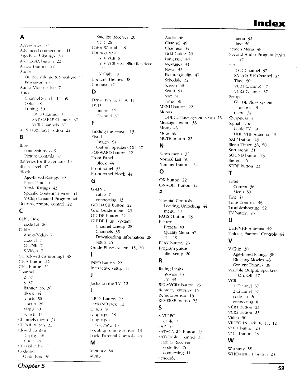 Index | RCA 15491880 User Manual | Page 61 / 64