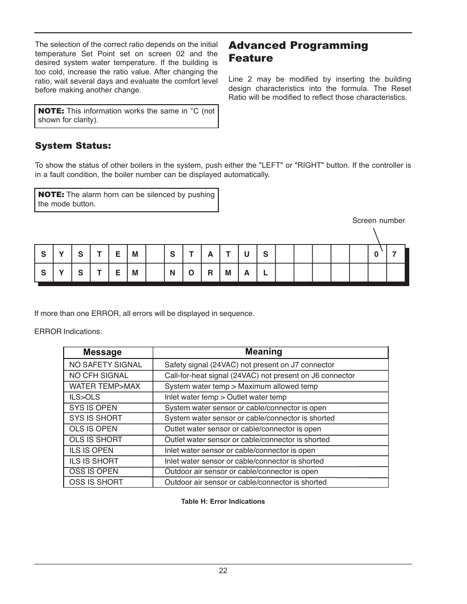 Advanced programming feature | Raypak Y-200 User Manual | Page 22 / 40