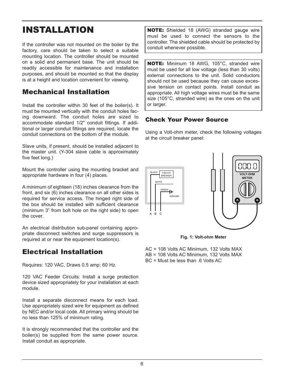 Installation, Mechanical installation, Electrical installation | Check your power source | Raypak Y-200 User Manual | Page 6 / 40