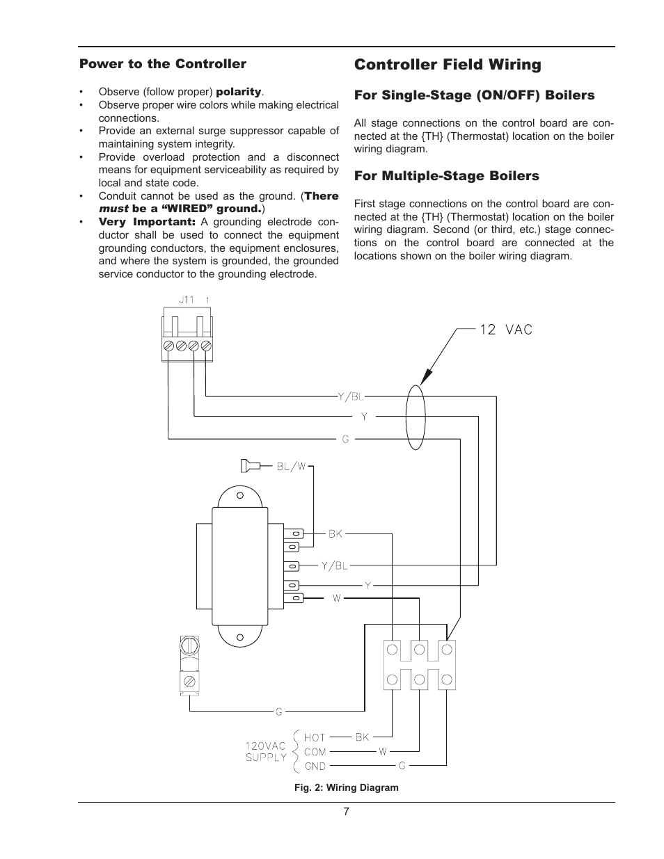 Controller field wiring | Raypak Y-200 User Manual | Page 7 / 40