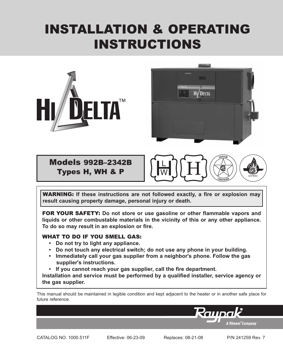 Raypak HIDELTA 992B User Manual | 68 pages