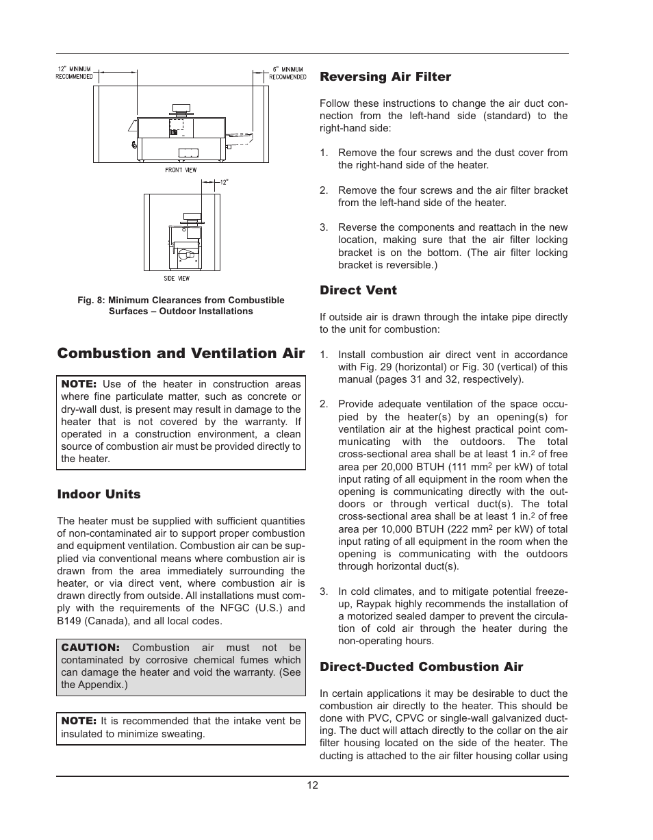 Combustion and ventilation air | Raypak HIDELTA 992B User Manual | Page 12 / 68